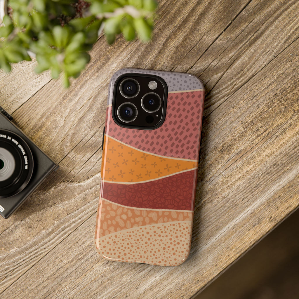 Retro Earth Tone Phone Case — Abstract Layered Pattern Tough Case