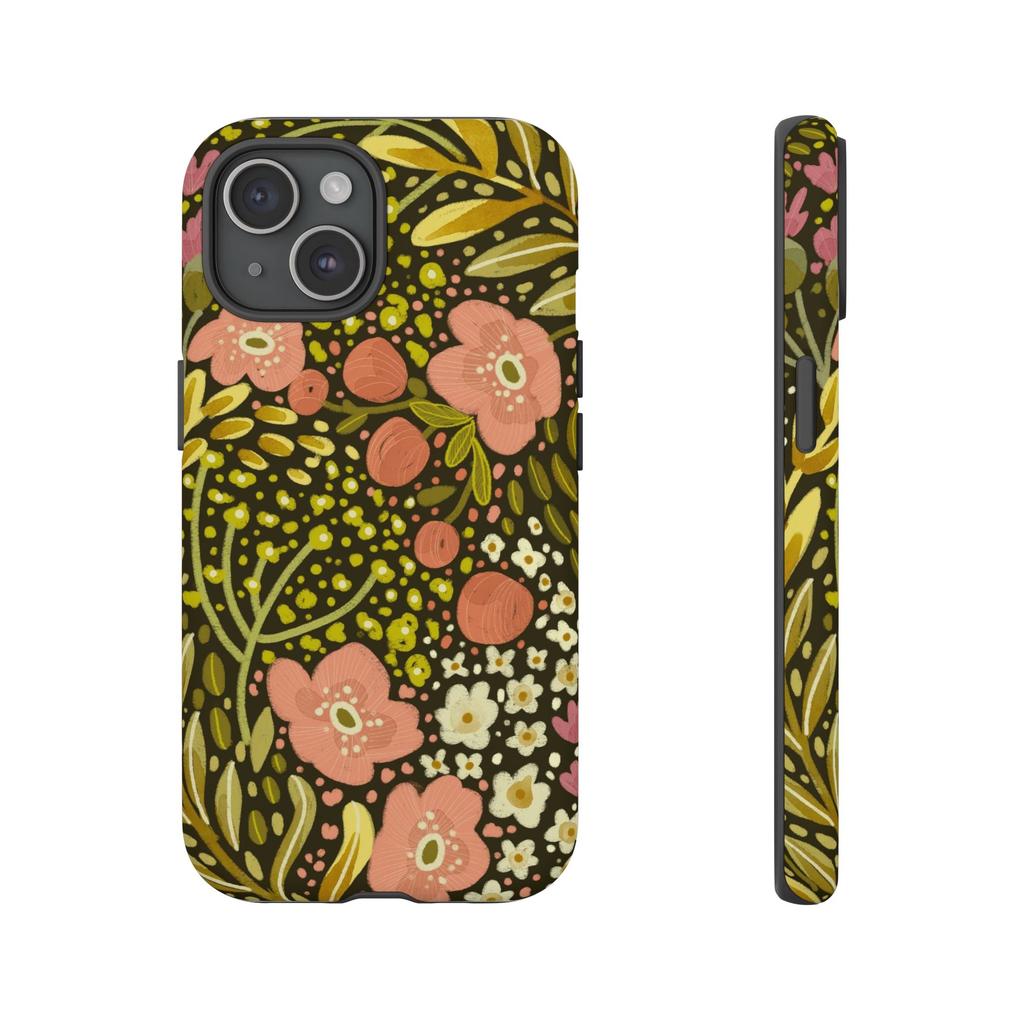 Vintage Floral Pattern Tough Case | Pink & Olive Botanical Phone Cover