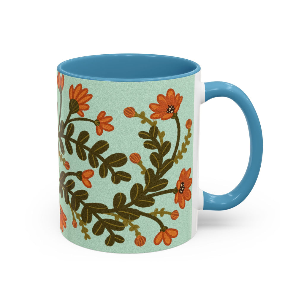 Floral Vine Accent Coffee Mug – Orange Wildflowers on Mint (11/15oz)