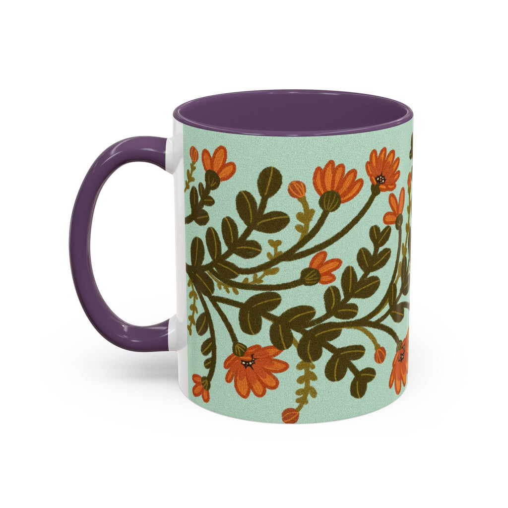 Floral Vine Accent Coffee Mug – Orange Wildflowers on Mint (11/15oz)