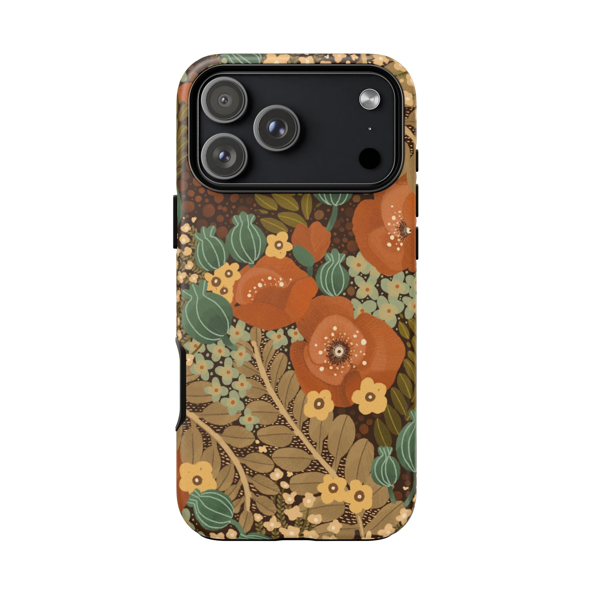 Floral Retro Tough Phone Case — Vintage Orange Poppy Protective Cover