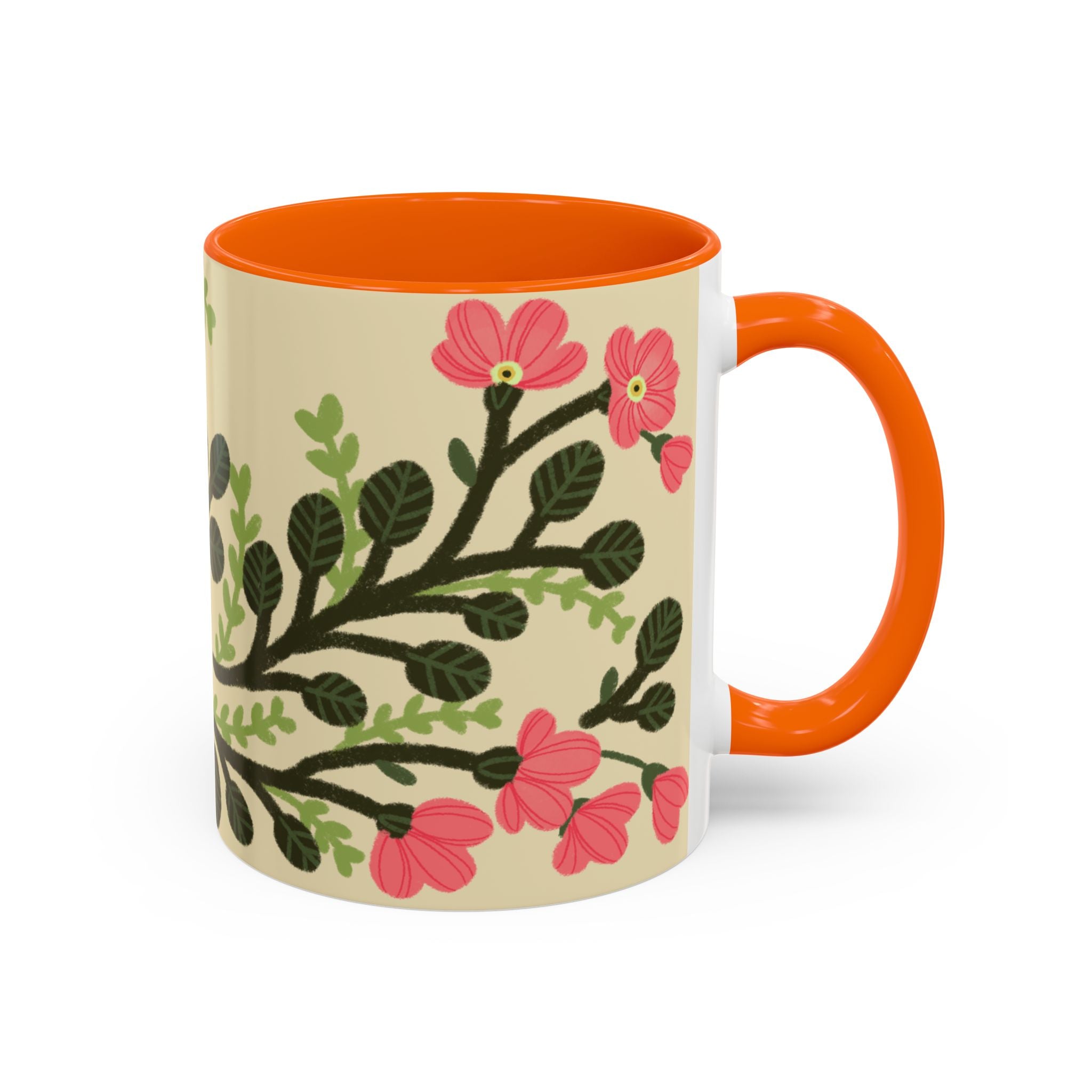 Floral Accent Coffee Mug - Pink Blossom Botanical Design (11/15oz)
