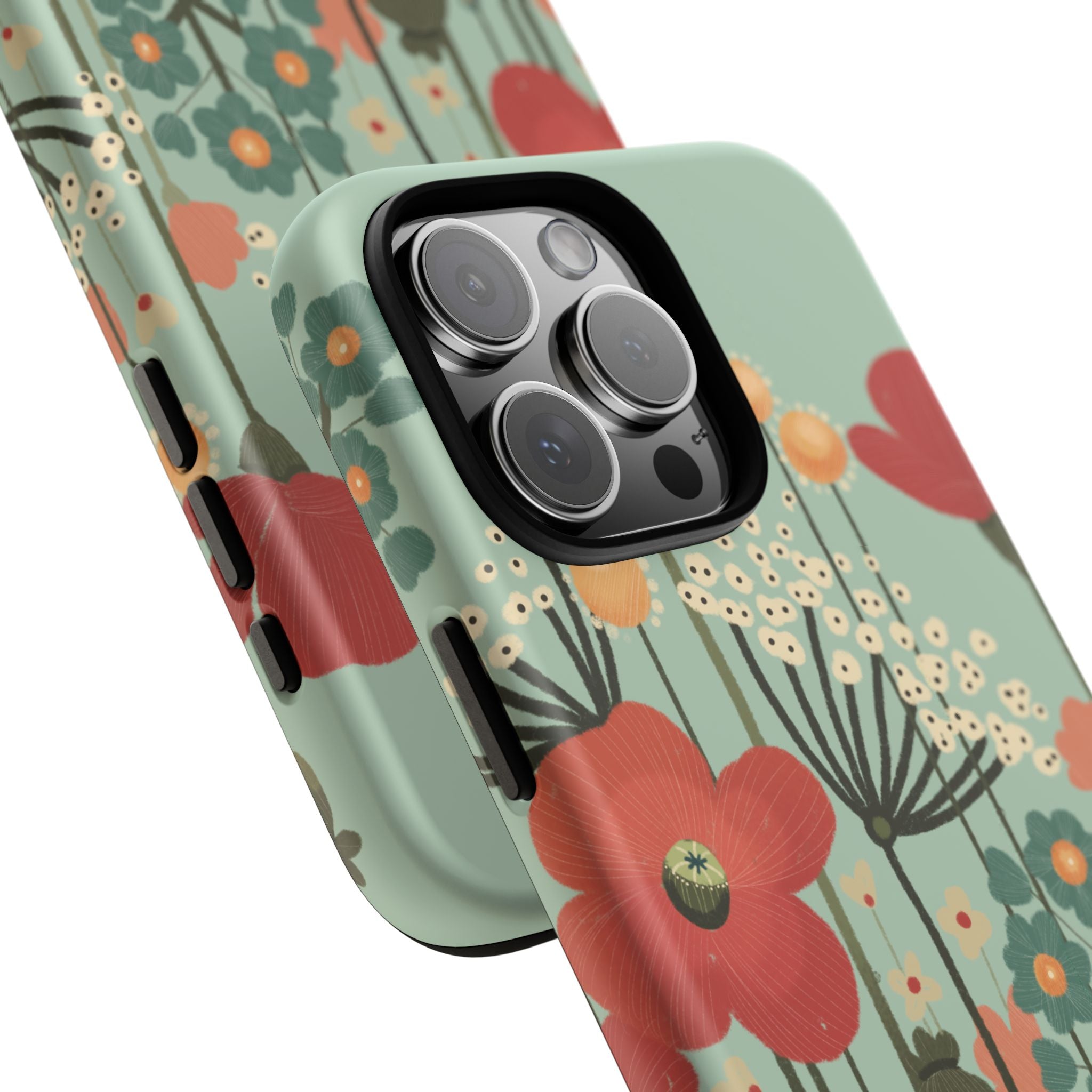 Floral Wildflower Tough Phone Case — Retro Poppy Garden Protective Cover