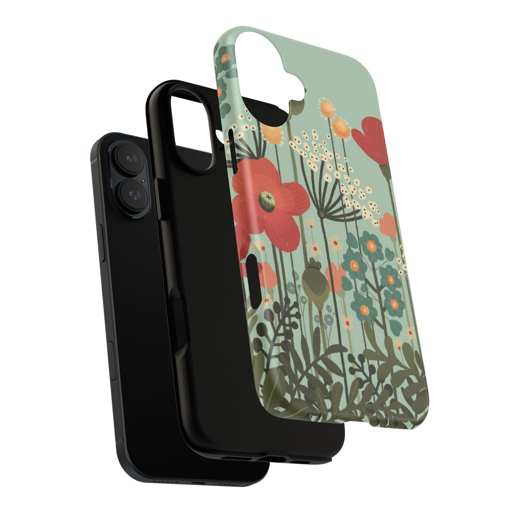 Floral Wildflower Tough Phone Case — Retro Poppy Garden Protective Cover