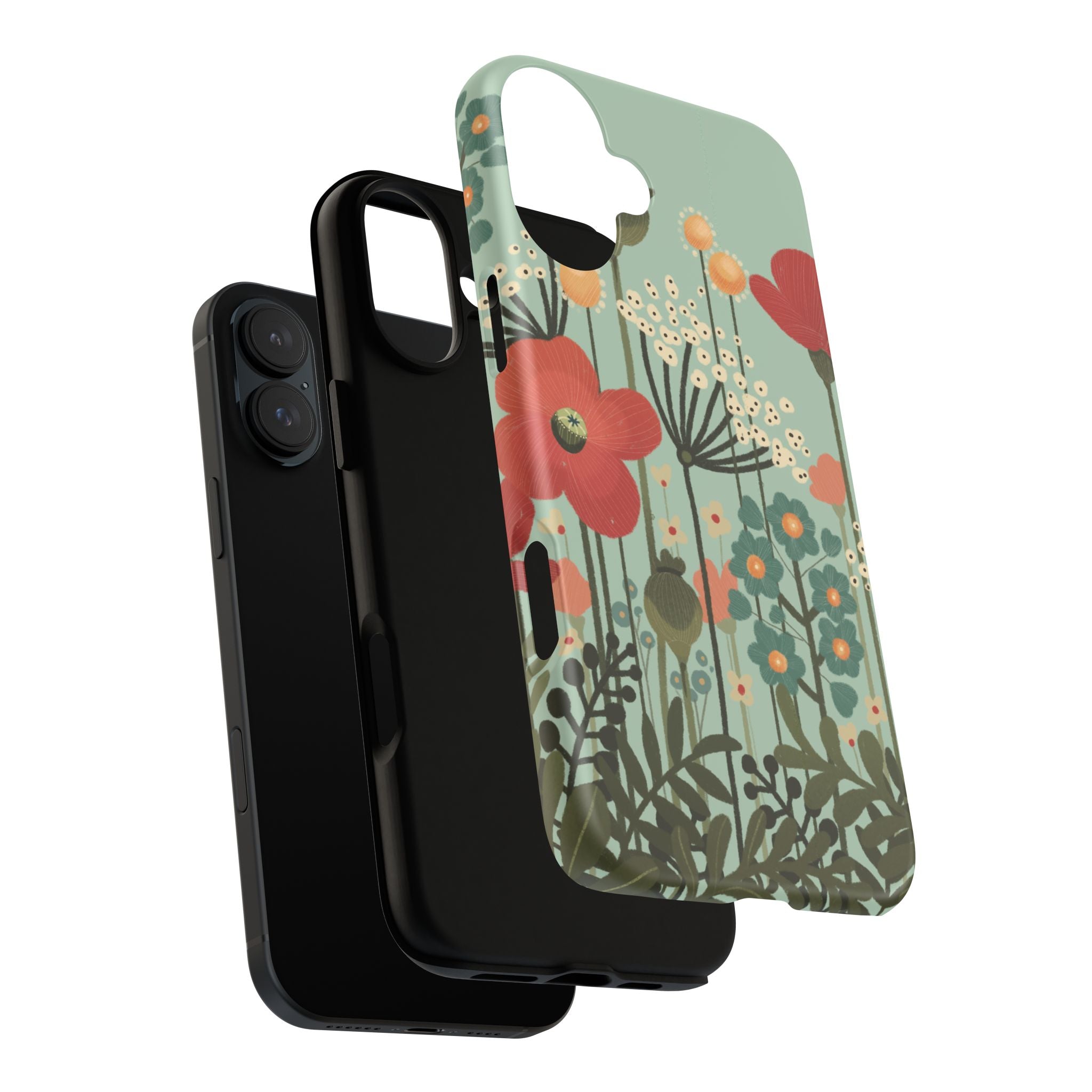 Floral Wildflower Tough Phone Case — Retro Poppy Garden Protective Cover