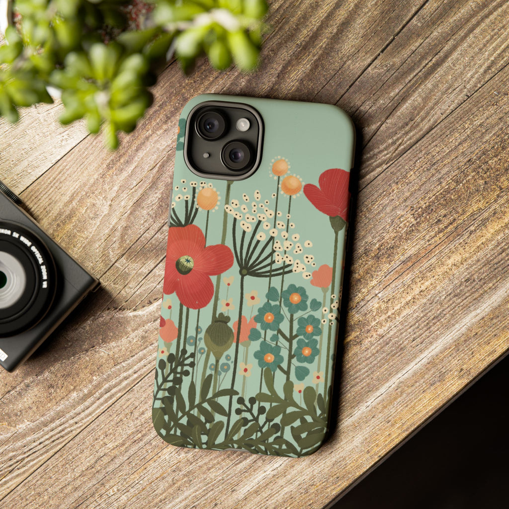 Floral Wildflower Tough Phone Case — Retro Poppy Garden Protective Cover