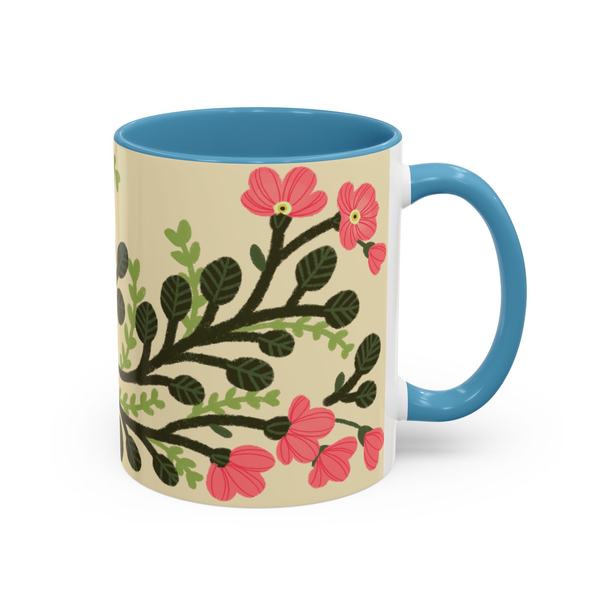 Floral Accent Coffee Mug - Pink Blossom Botanical Design (11/15oz)