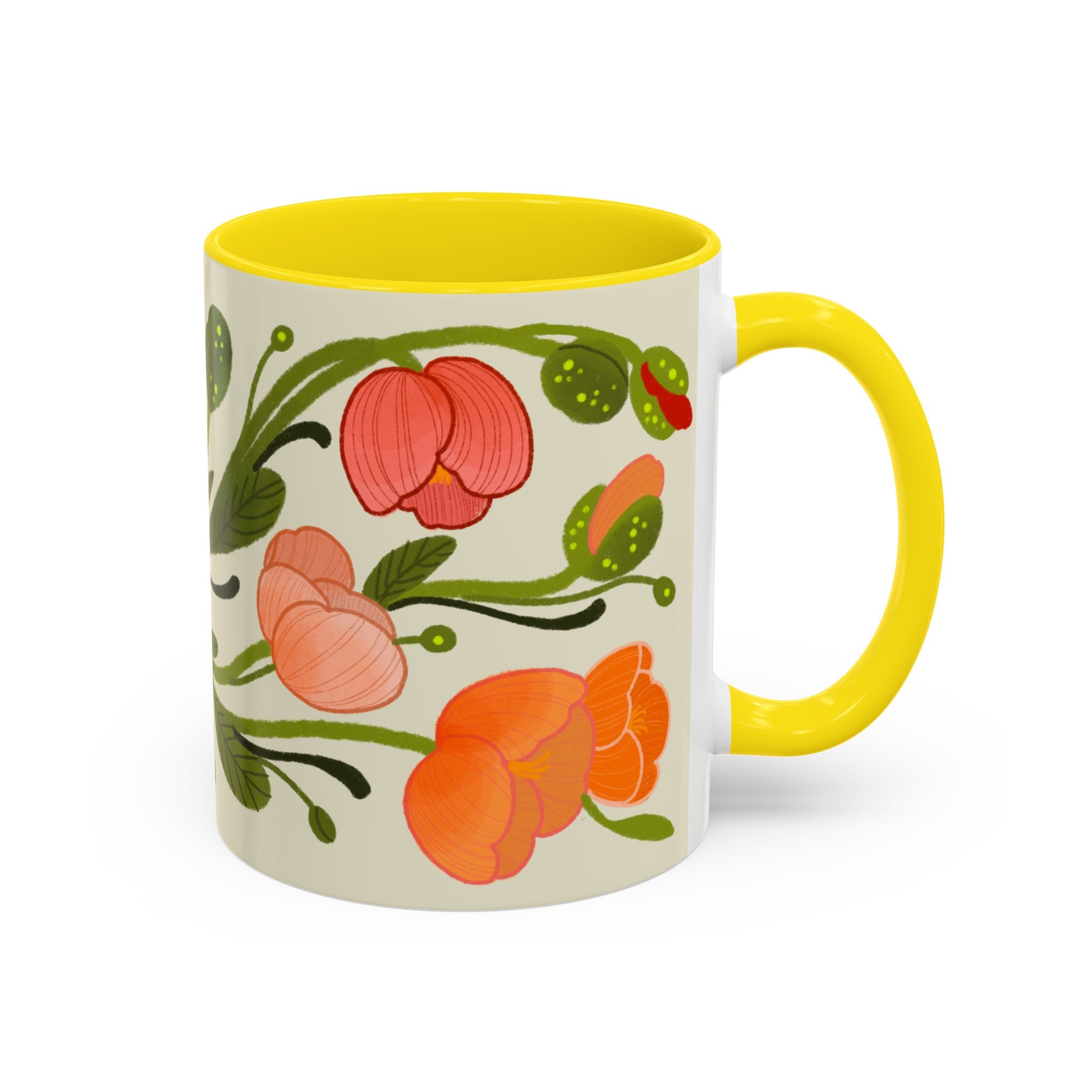 Floral Accent Coffee Mug — Coral Poppy Bouquet Design (11/15 oz)