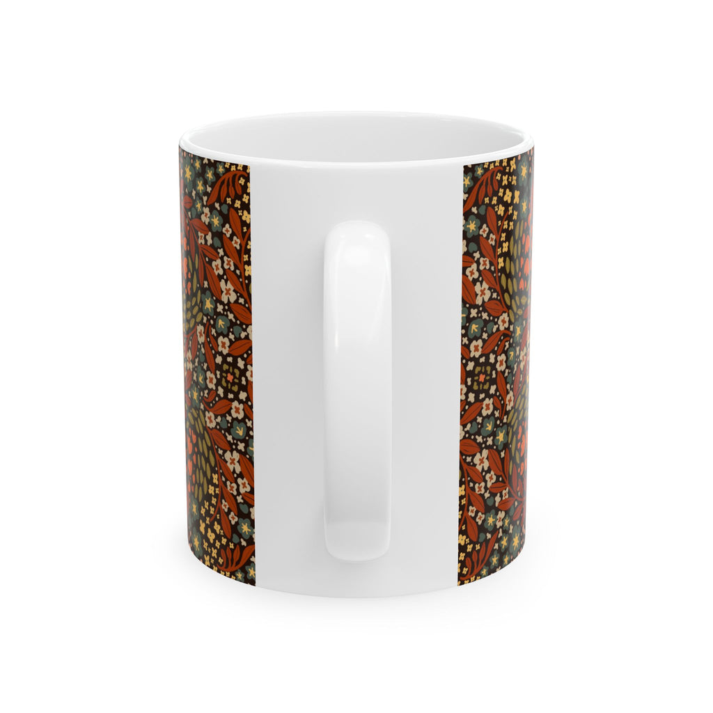 Autumn Floral Pattern Mug | Rust Orange Vintage Flower Design
