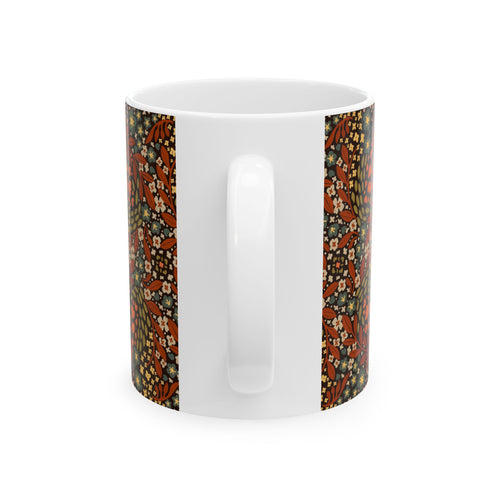 Autumn Floral Pattern Mug | Rust Orange Vintage Flower Design