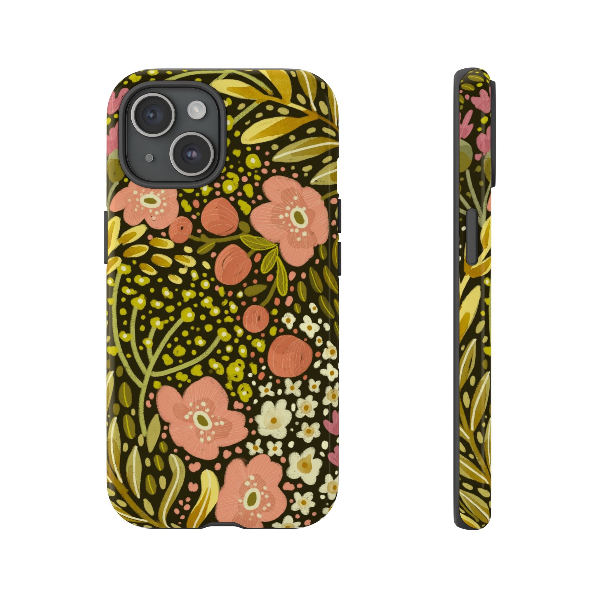 Vintage Floral Pattern Tough Case | Pink & Olive Botanical Phone Cover