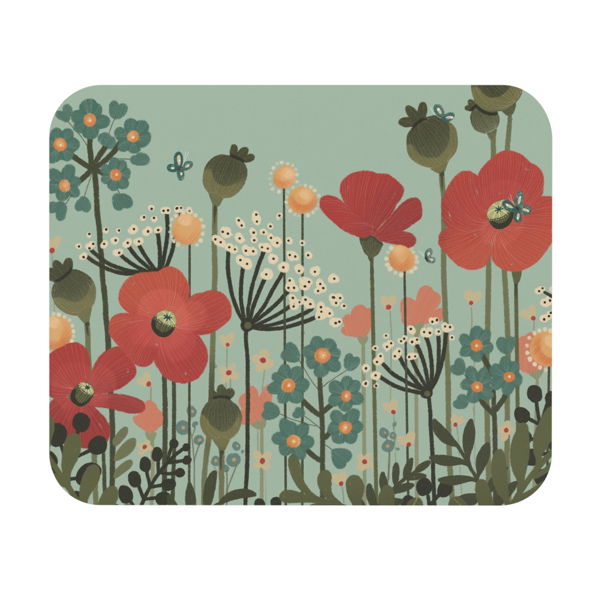 Floral Poppy Meadow Mouse Pad — Vintage Wildflower Desk Mat