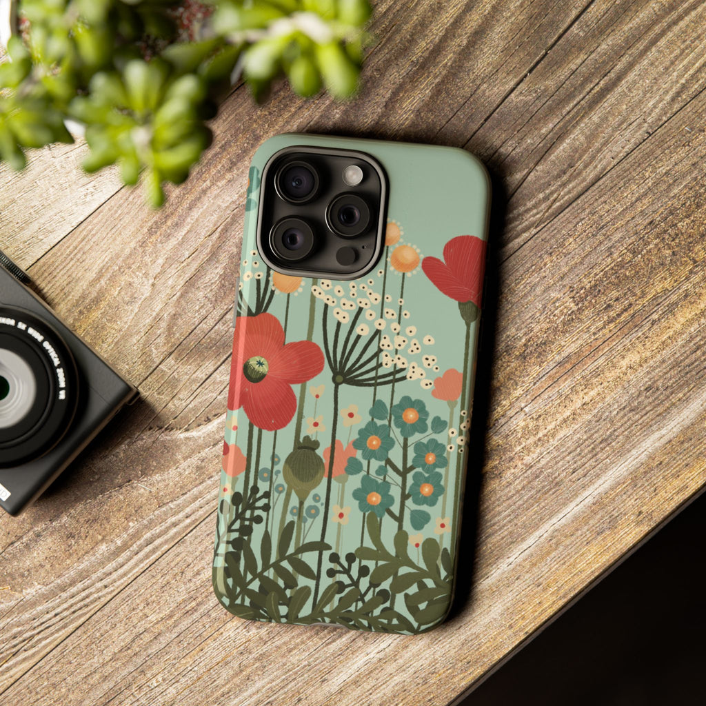 Floral Wildflower Tough Phone Case — Retro Poppy Garden Protective Cover