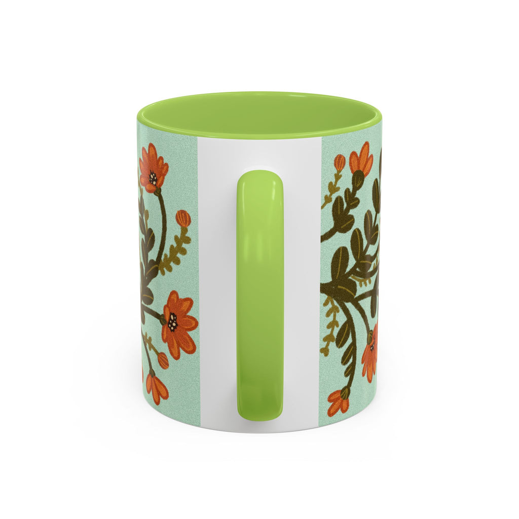 Floral Vine Accent Coffee Mug – Orange Wildflowers on Mint (11/15oz)