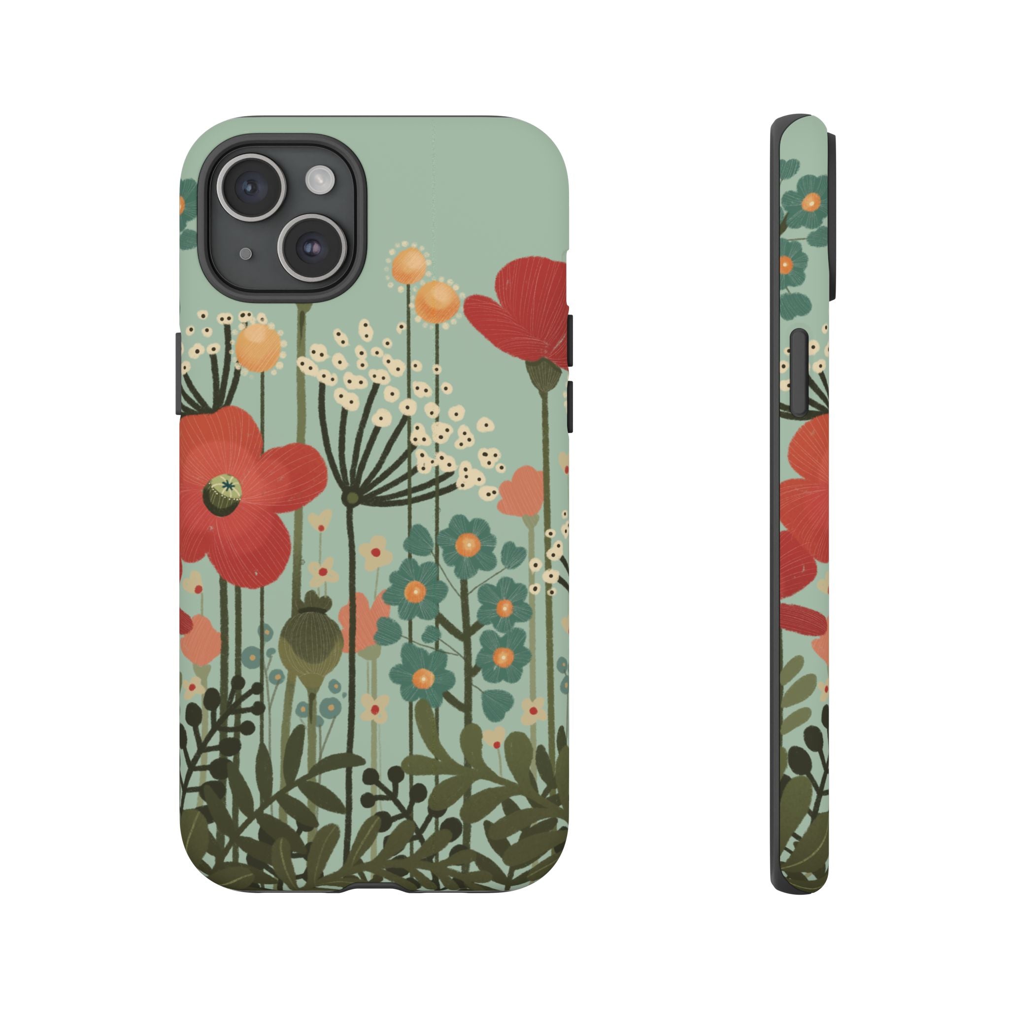 Floral Wildflower Tough Phone Case — Retro Poppy Garden Protective Cover