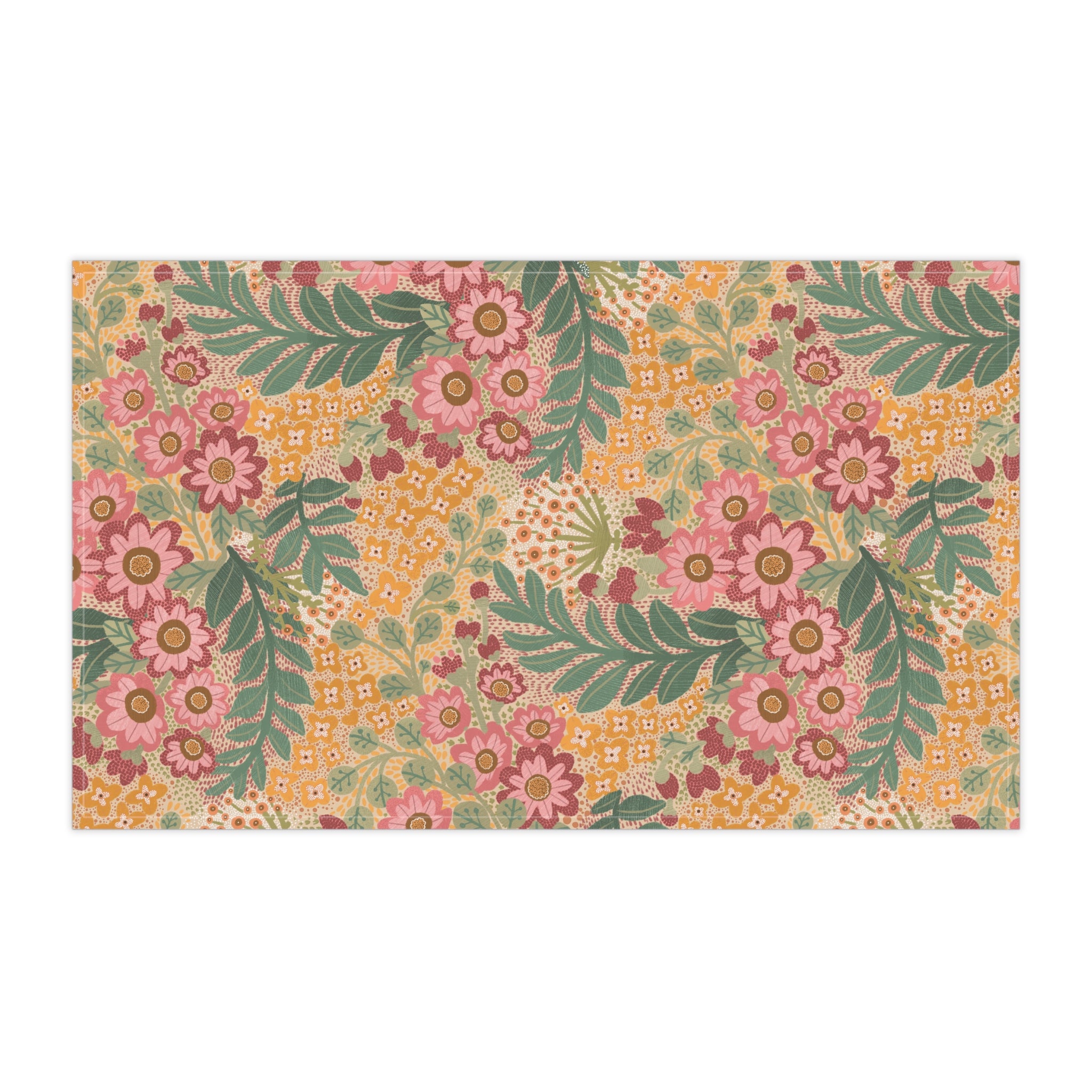 Floral Tea Towel — Vintage Pink & Mustard Botanical Kitchen Towel