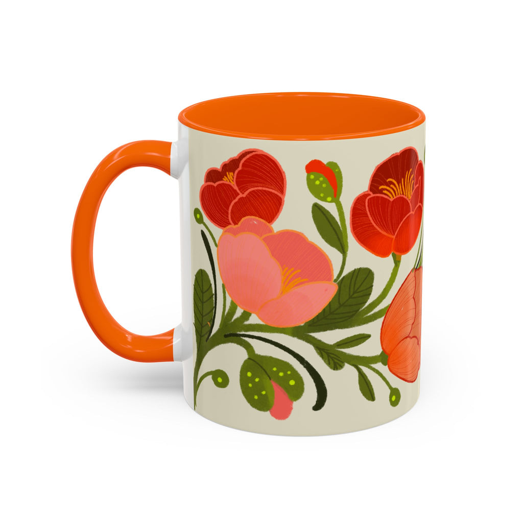 Floral Accent Coffee Mug — Coral Poppy Bouquet Design (11/15 oz)