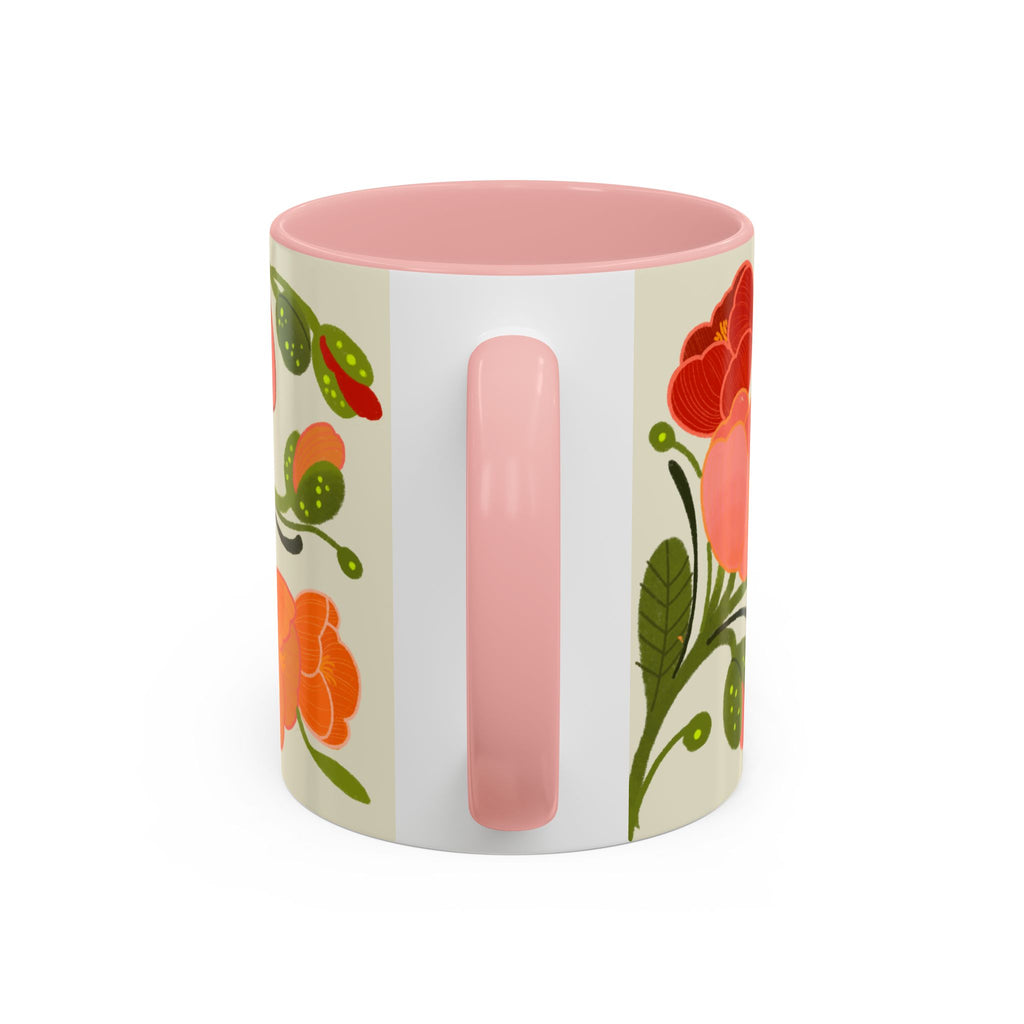 Floral Accent Coffee Mug — Coral Poppy Bouquet Design (11/15 oz)