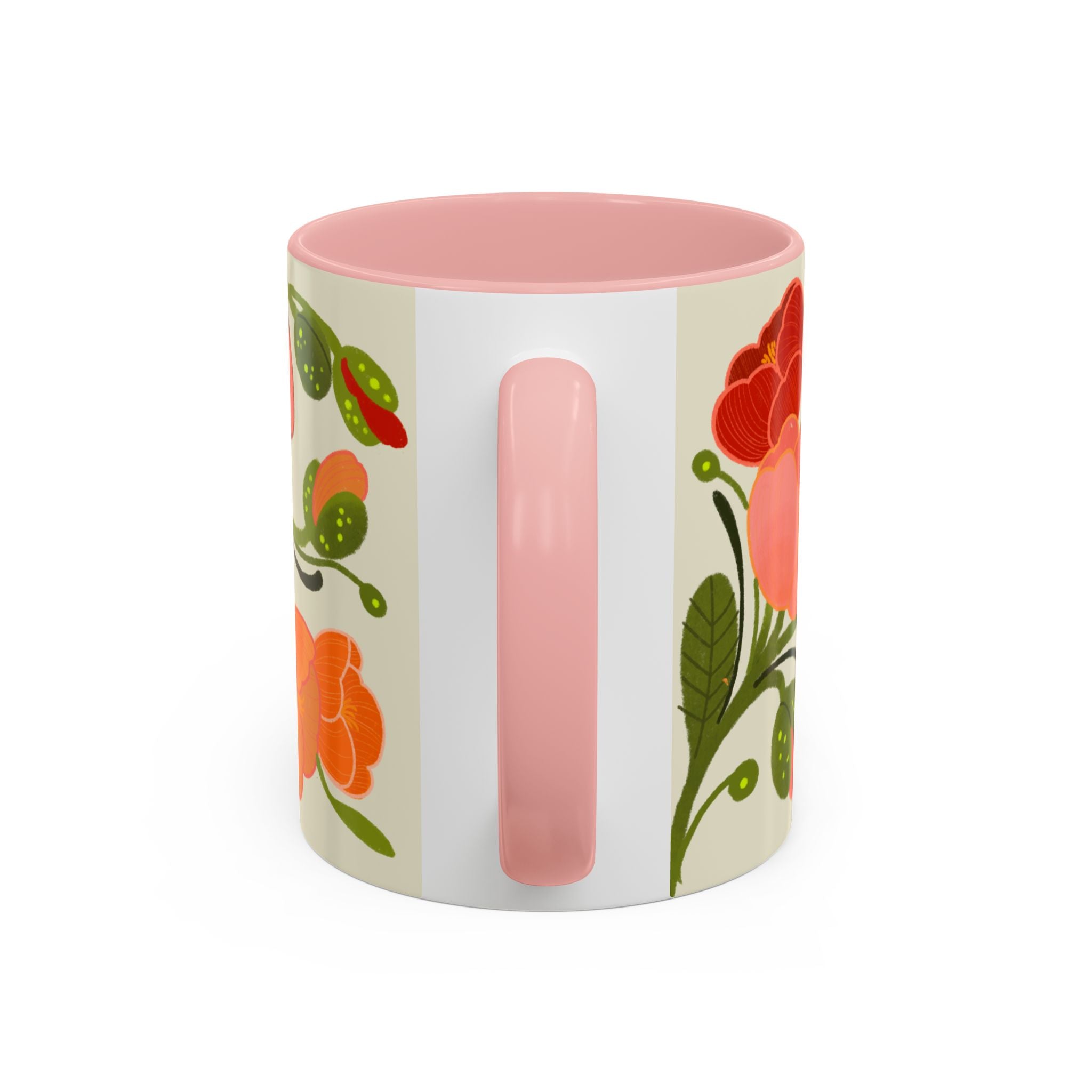 Floral Accent Coffee Mug — Coral Poppy Bouquet Design (11/15 oz)