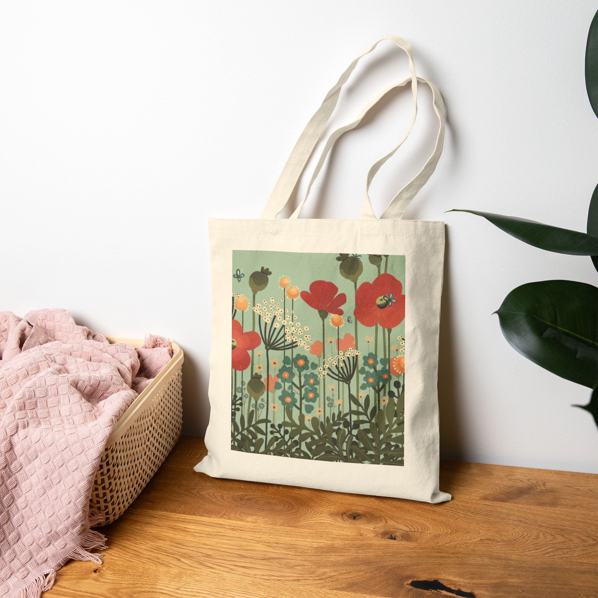 Canvas Tote Bag — Vintage Poppy Floral Market Bag