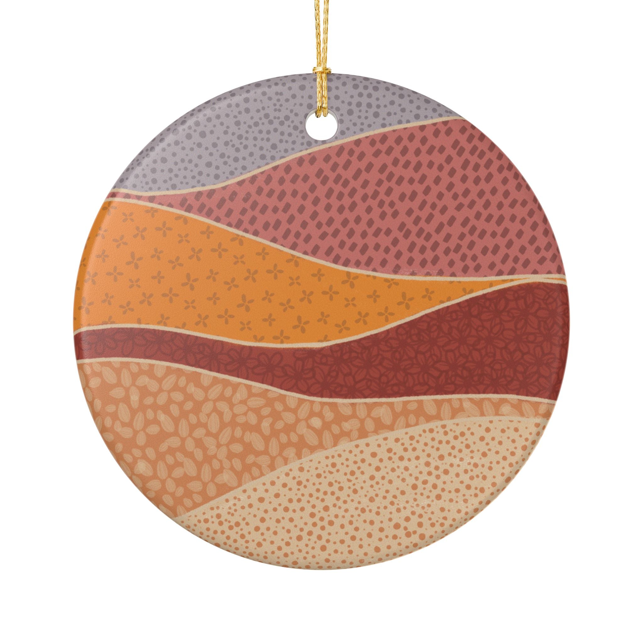 Abstract Earth Tones Ceramic Ornament — Boho Sunset Holiday Decoration