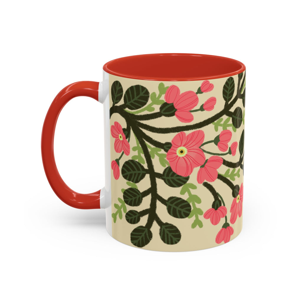 Floral Accent Coffee Mug - Pink Blossom Botanical Design (11/15oz)