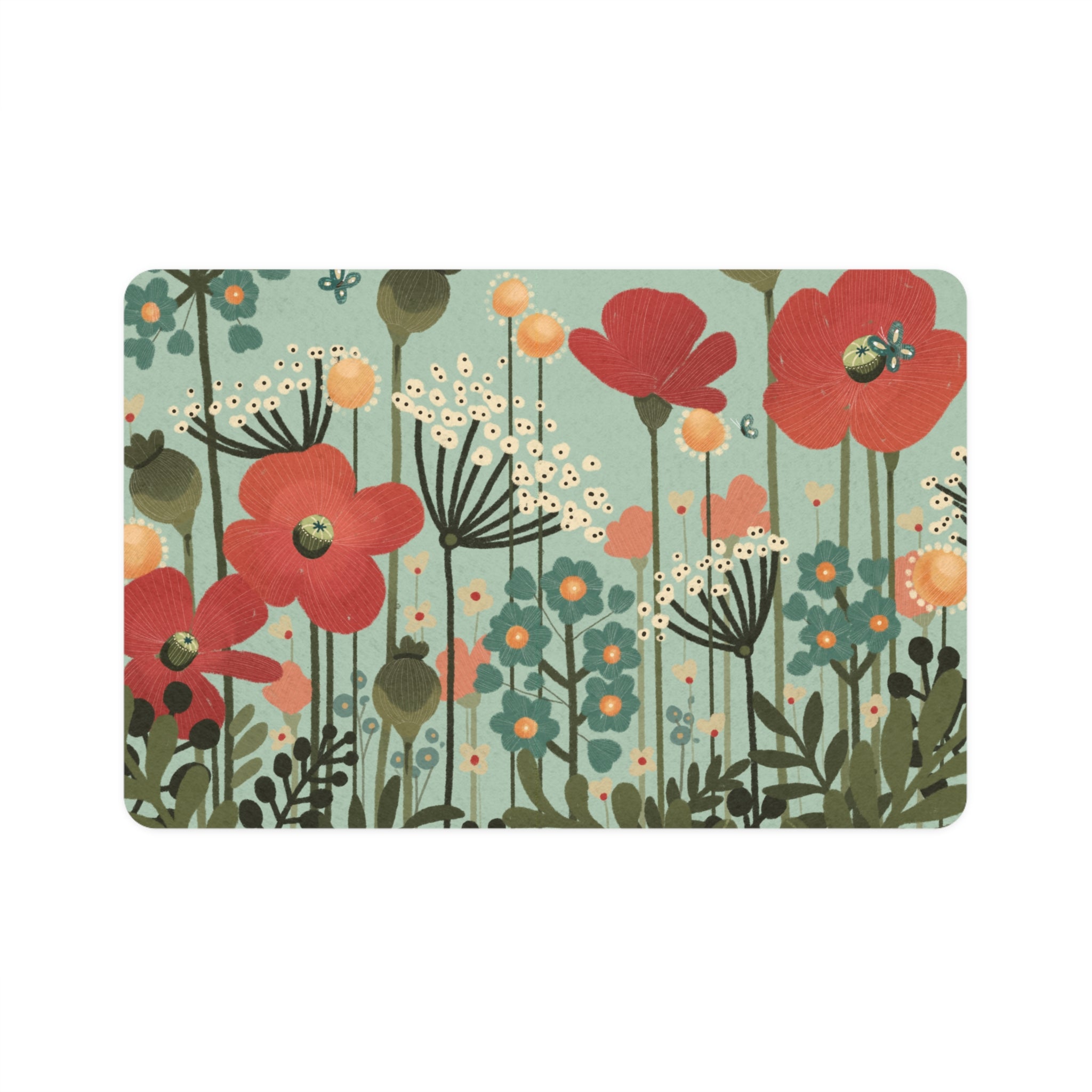 Floral Poppy Pet Food Mat (12x18) — Non-Slip Feeding Placemat for Cats & Dogs